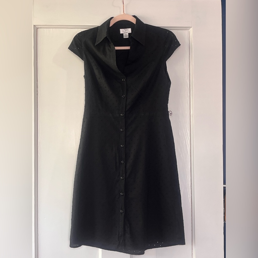 LOFT Black Eyelet Dress Size 4P